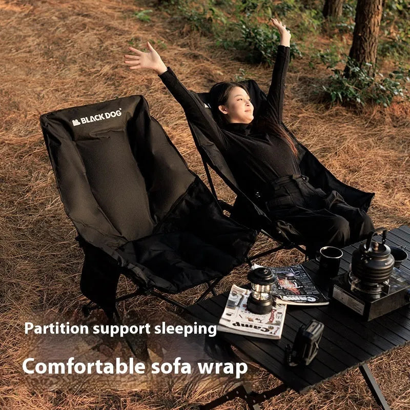 Night black Oxford cloth portable camping recliner folding chair in moon chair style
