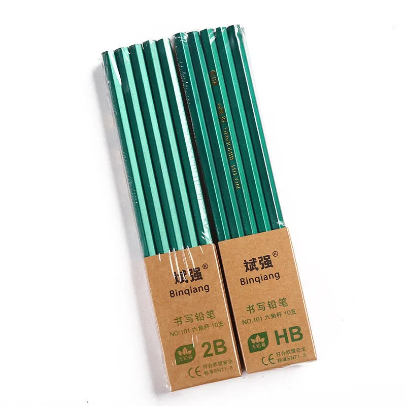 Green Rod 10-piece pencil set with HB and 2B grades and hexagonal wooden pencils