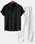 Men's slim fit camouflage print short sleeve cardigan shirt and matching trousers casual set