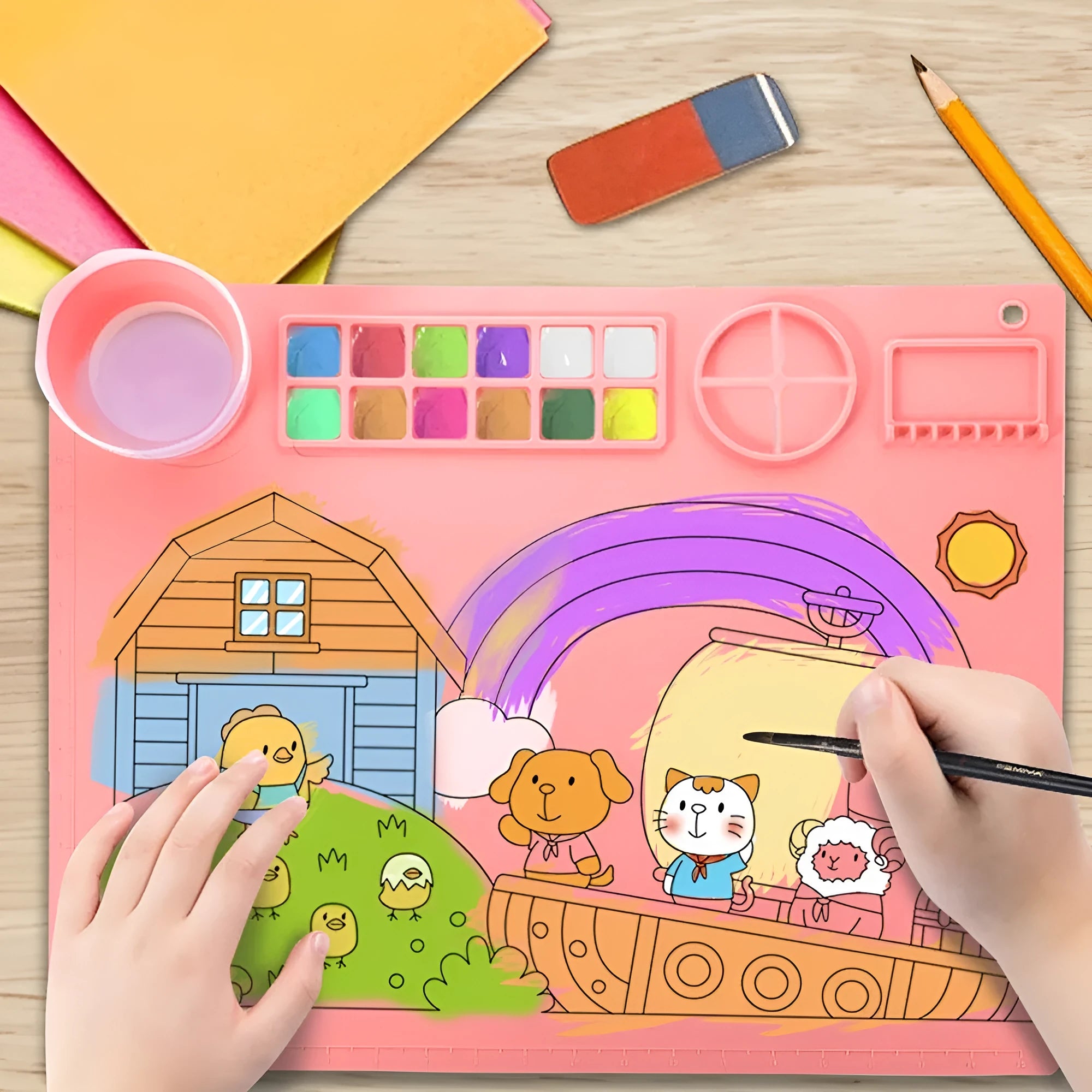 Green silicone painting mat measuring 50x40cm with non-slip graffiti drawing board for watercolour and oil painting