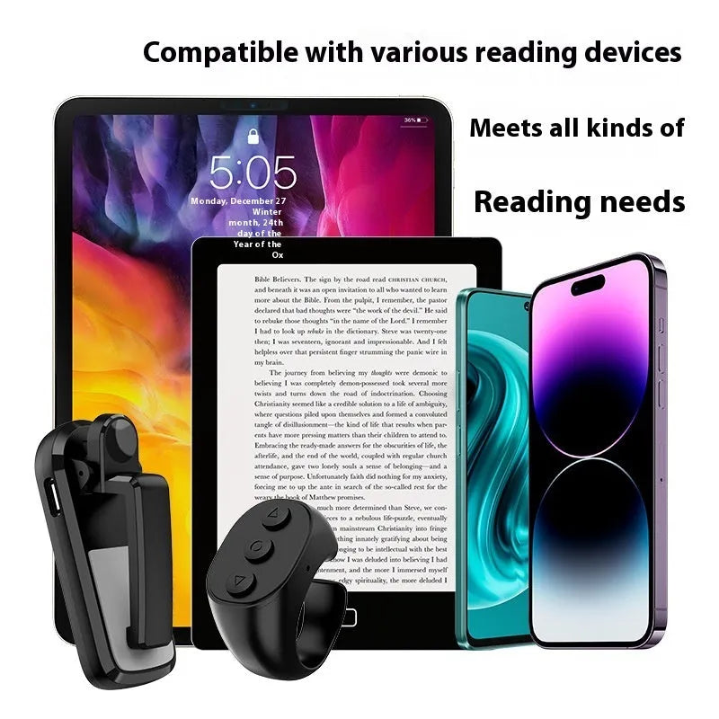 Wireless page turner remote control with clicker buttons for hands-free reading on tablets