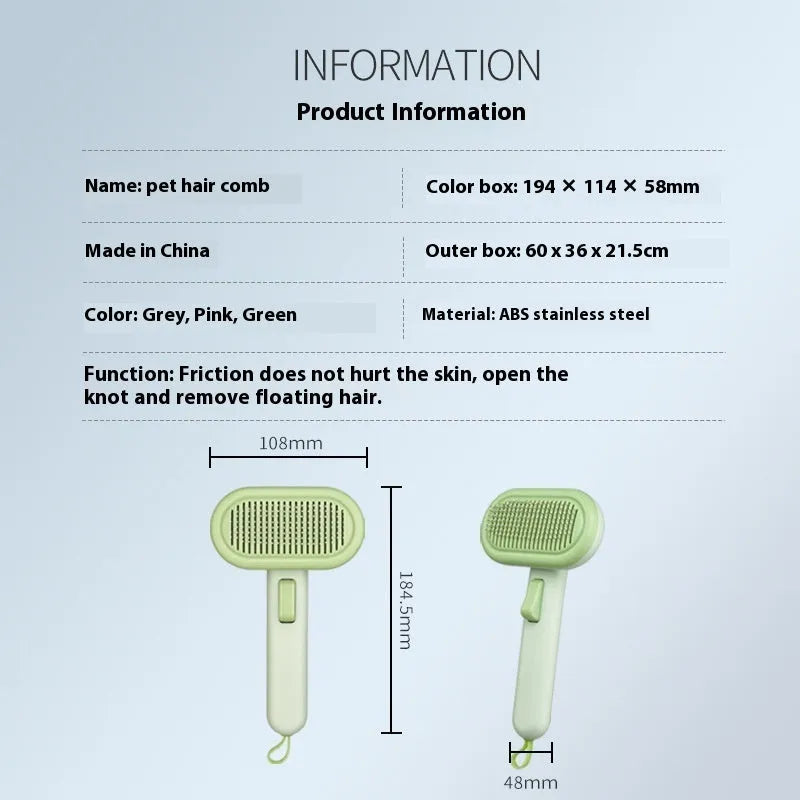 Large pet grooming comb with integrated shaver in light green, pink, or light grey for cat and dog hair removal