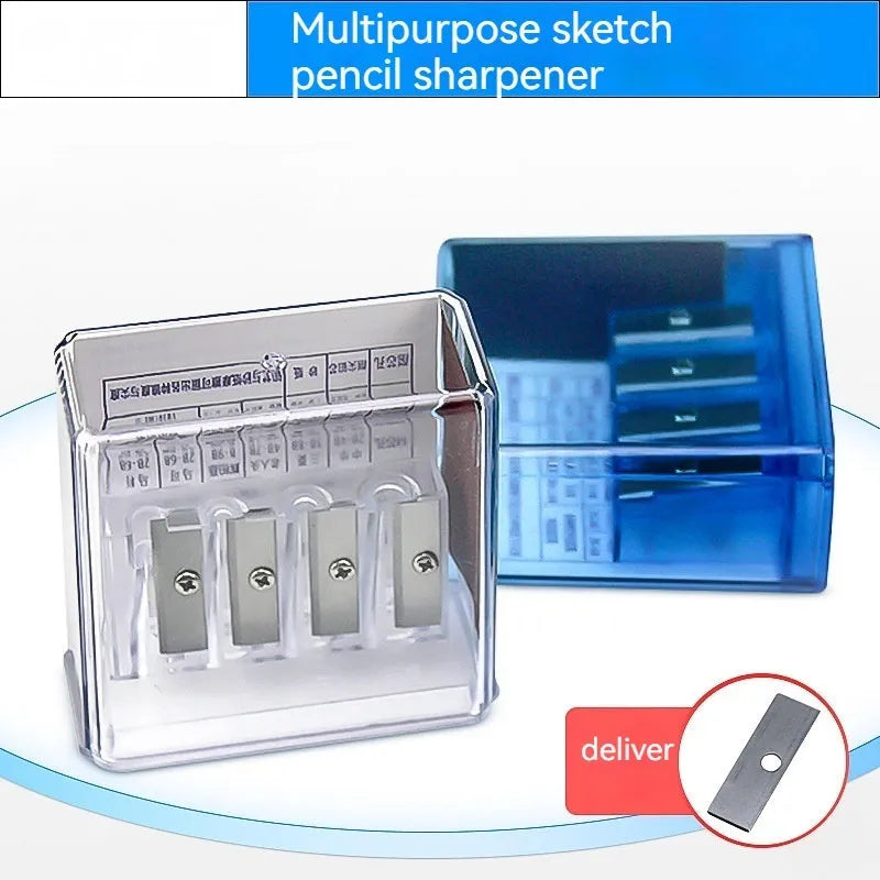 Geometric plastic pencil sharpener with four sharpening holes for different pencil sizes