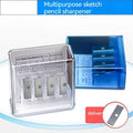 Geometric plastic pencil sharpener with four sharpening holes for different pencil sizes