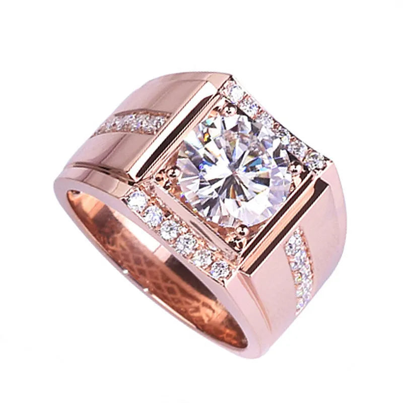 Adjustable high carbon diamond zircon men's ring in geometric design with electroplated finish