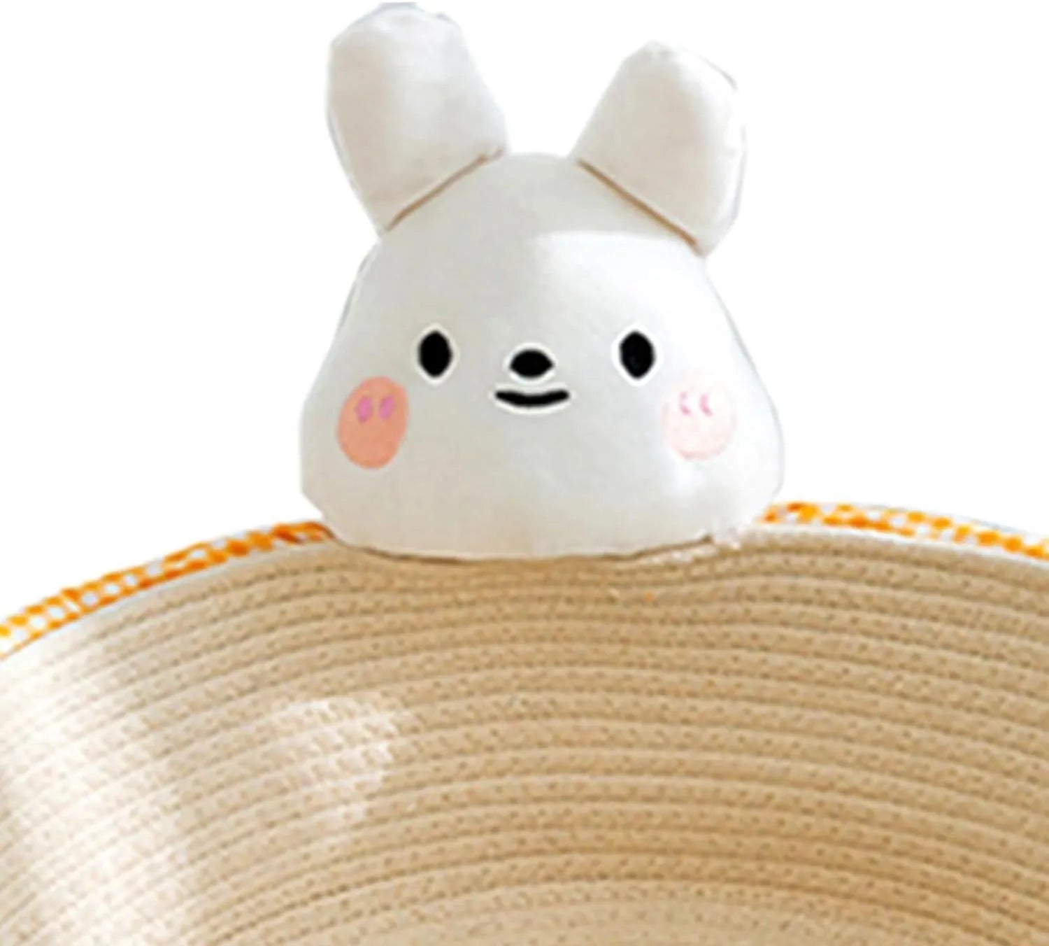 Woven cotton rope cat bed with integrated scratch board in bear design