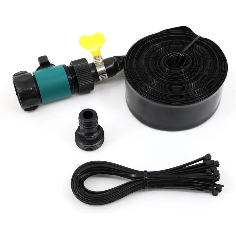 Blue portable plastic garden sprinkler with solar panel on green grass.
