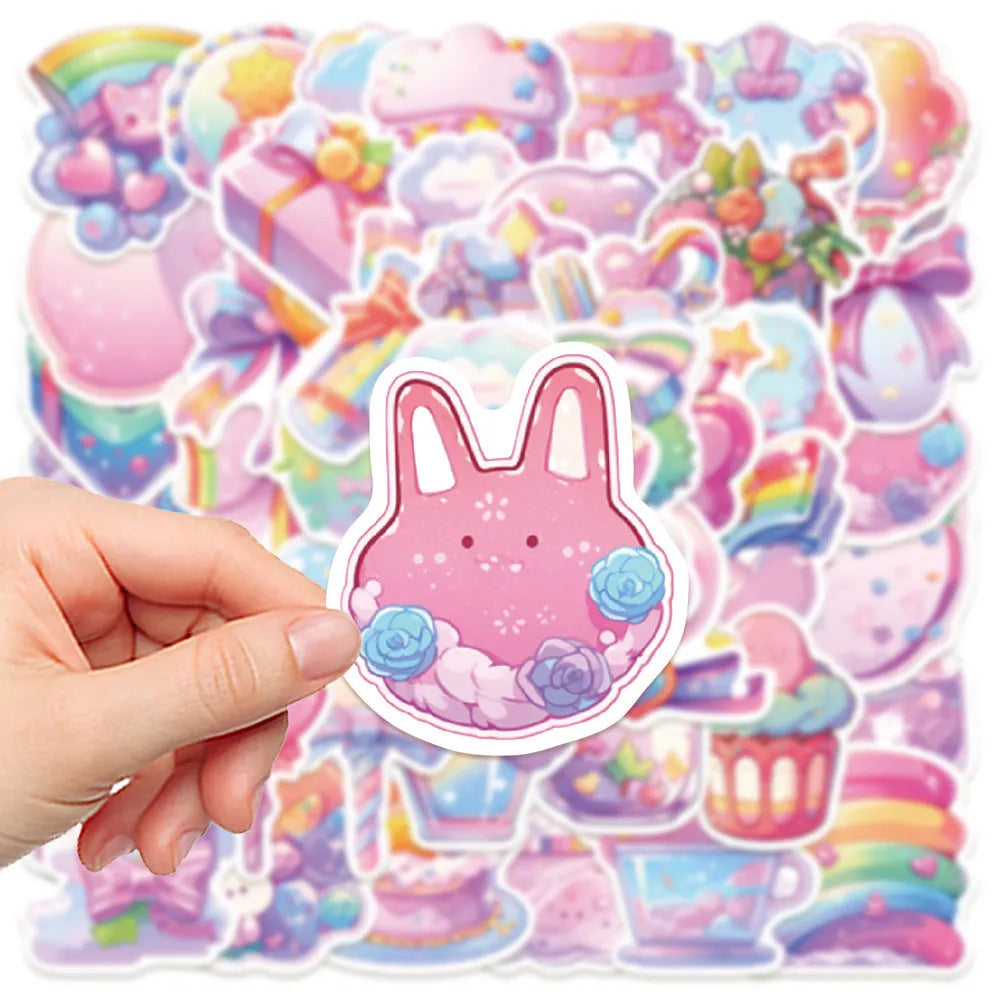 Pack of 50 colourful candy theme waterproof decorative stickers ranging from 4cm to 7cm for journal decoration