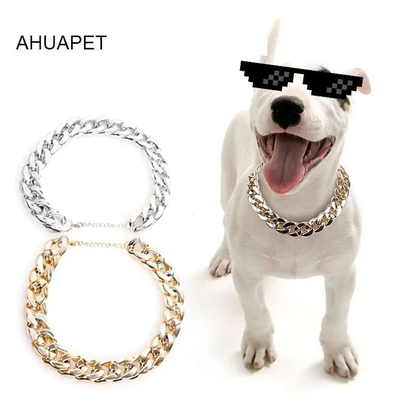 Gold colour chain dog collar with adjustable buckle for small to medium sized dogs