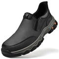 Men's dark brown casual leather shoes with round toe and rubber sole