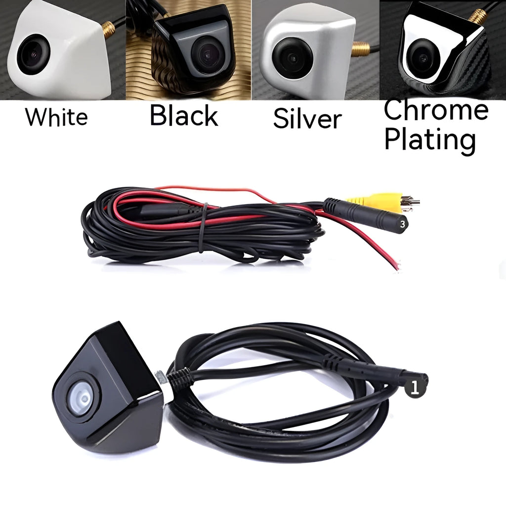 HD waterproof car rearview camera with metal shell in black, white, silver, or chrome finish