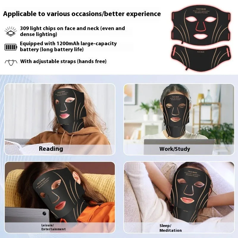 Black and gold silicone facial mask beauty device with headband and touch screen controls