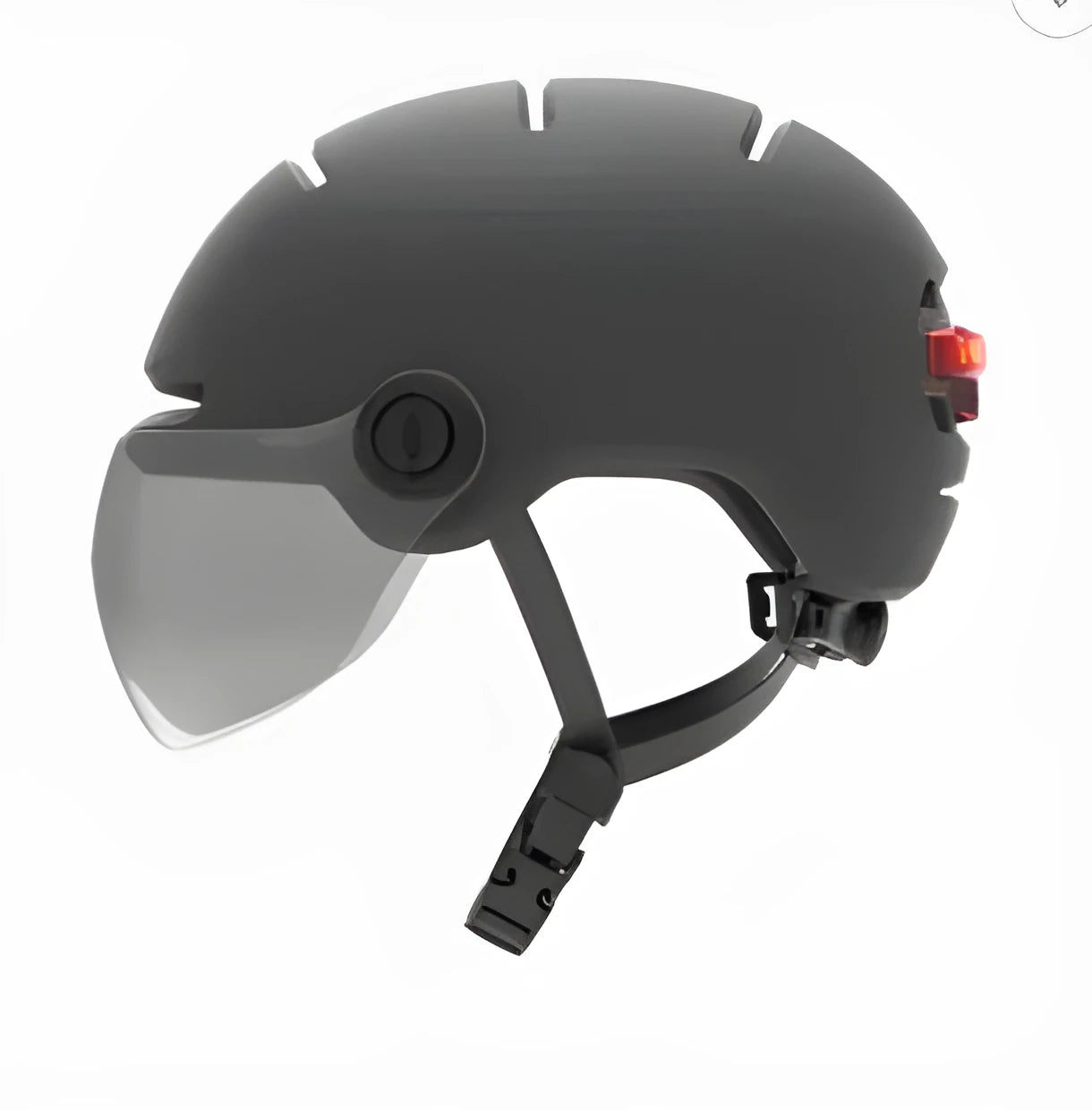 Cycling helmet with red LED brake light on the tail, shown in two sizes and styles.