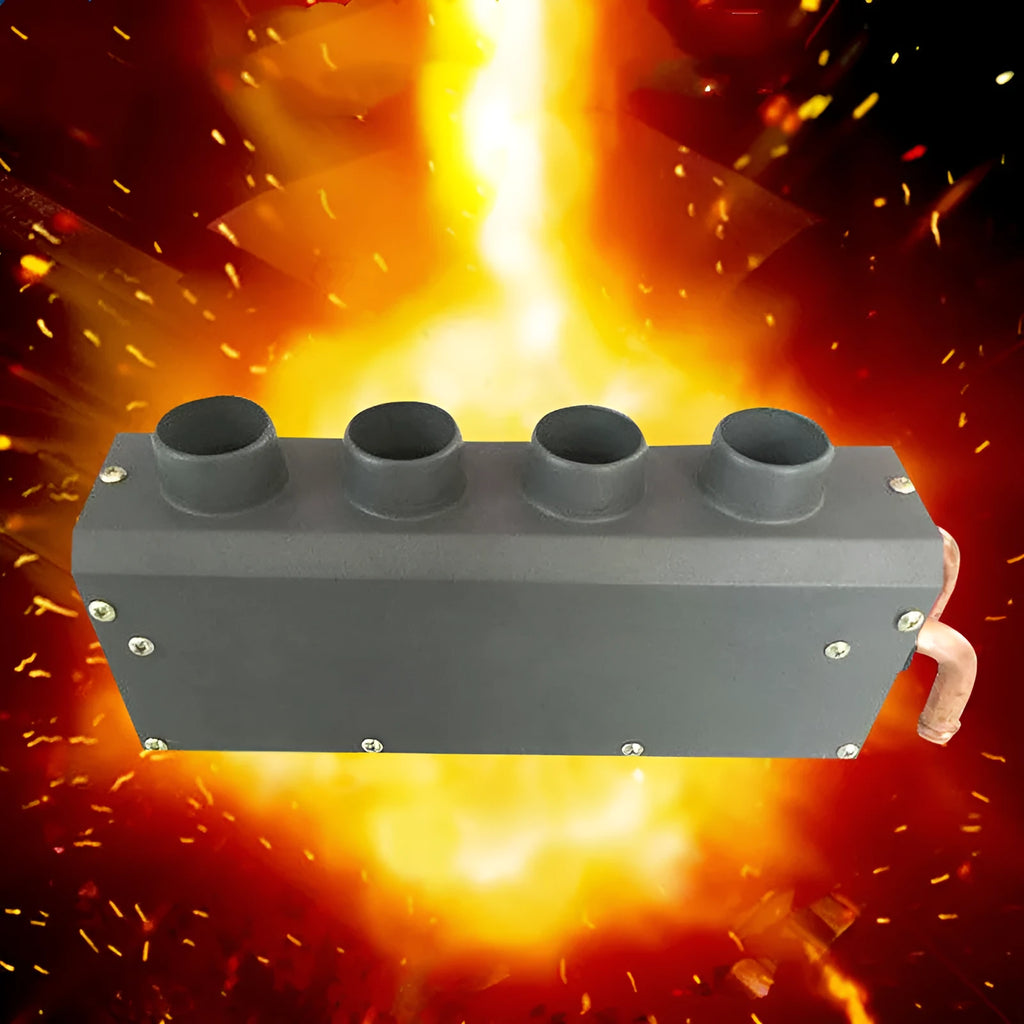 Metal car heater with four small copper pipes and two connection joints for 12V 24V vehicle heating.