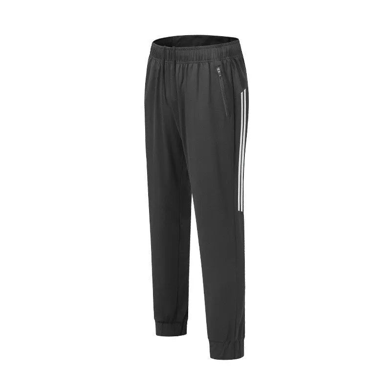 Men's black running trousers with mid waist fit and breathable polyester construction