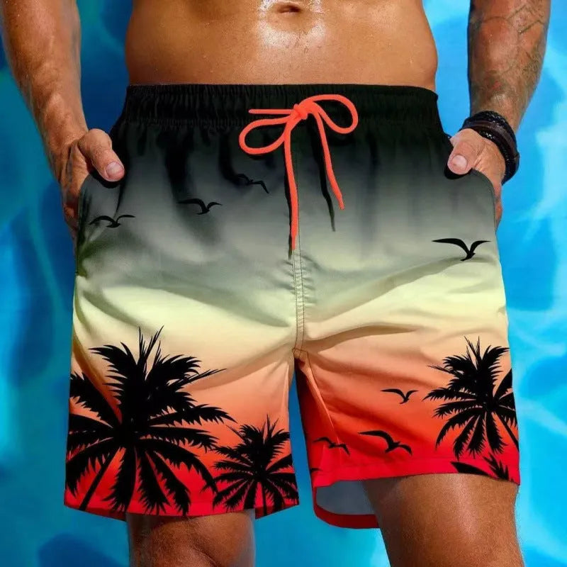 Men's ethnic style board swimming trunks in polyester fabric with loose fit design