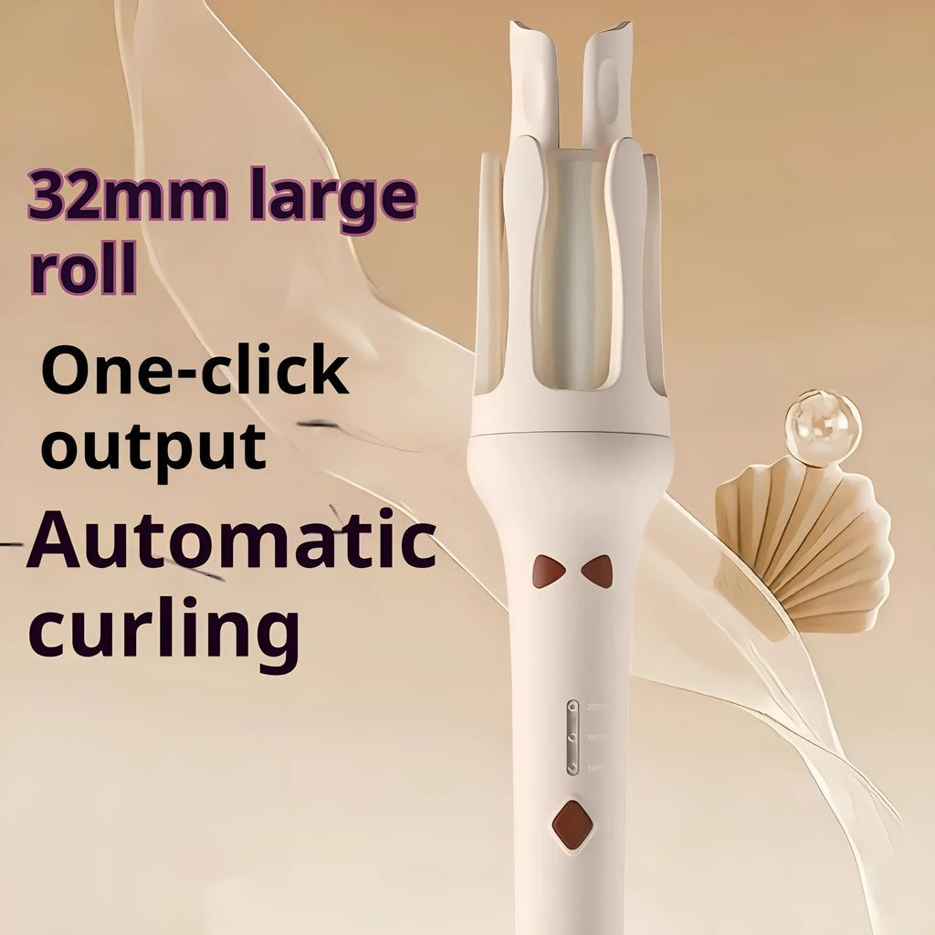 Automatic hair curler with 32mm ceramic barrel in white and pink colour with international power adapters