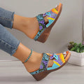 Leather colour block sandals with round toe design in European ethnic style
