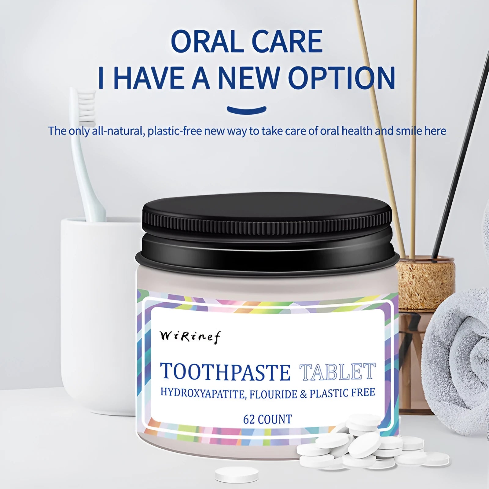 TP19 solid toothpaste tablets pack with 62 individual cleaning tablets for portable oral hygiene