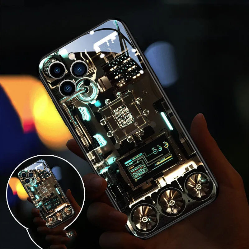 Xpress 14 iPhone case with illuminated LED notification light and tempered glass back.