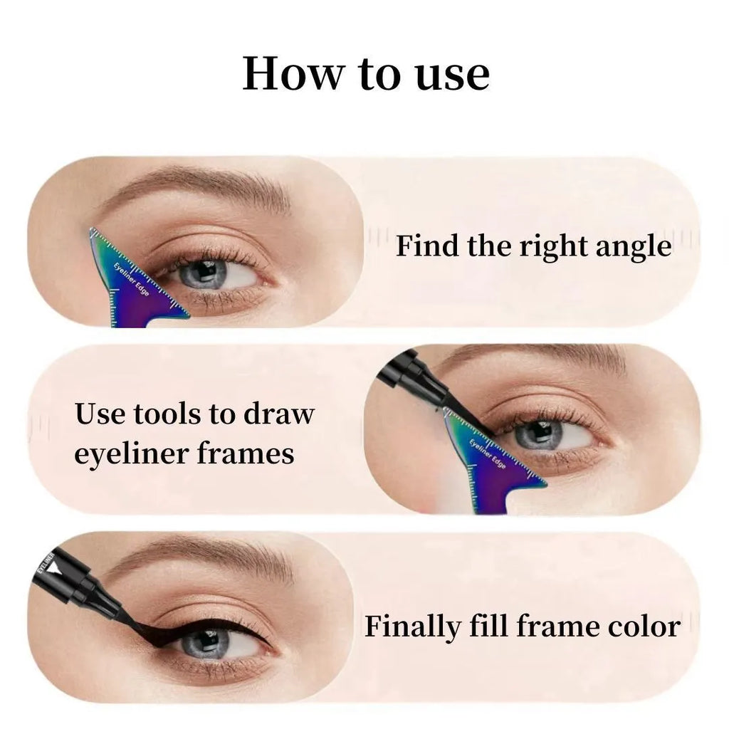 Reusable pink 3-in-1 eyeliner stencil tool for hooded eyes, winged liner, eyebrows, and contour.