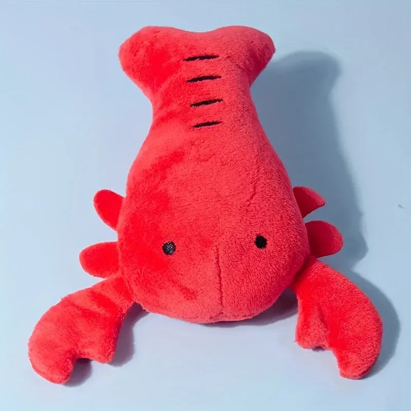 Red lobster plush dog toy with squeaker for small and medium breeds