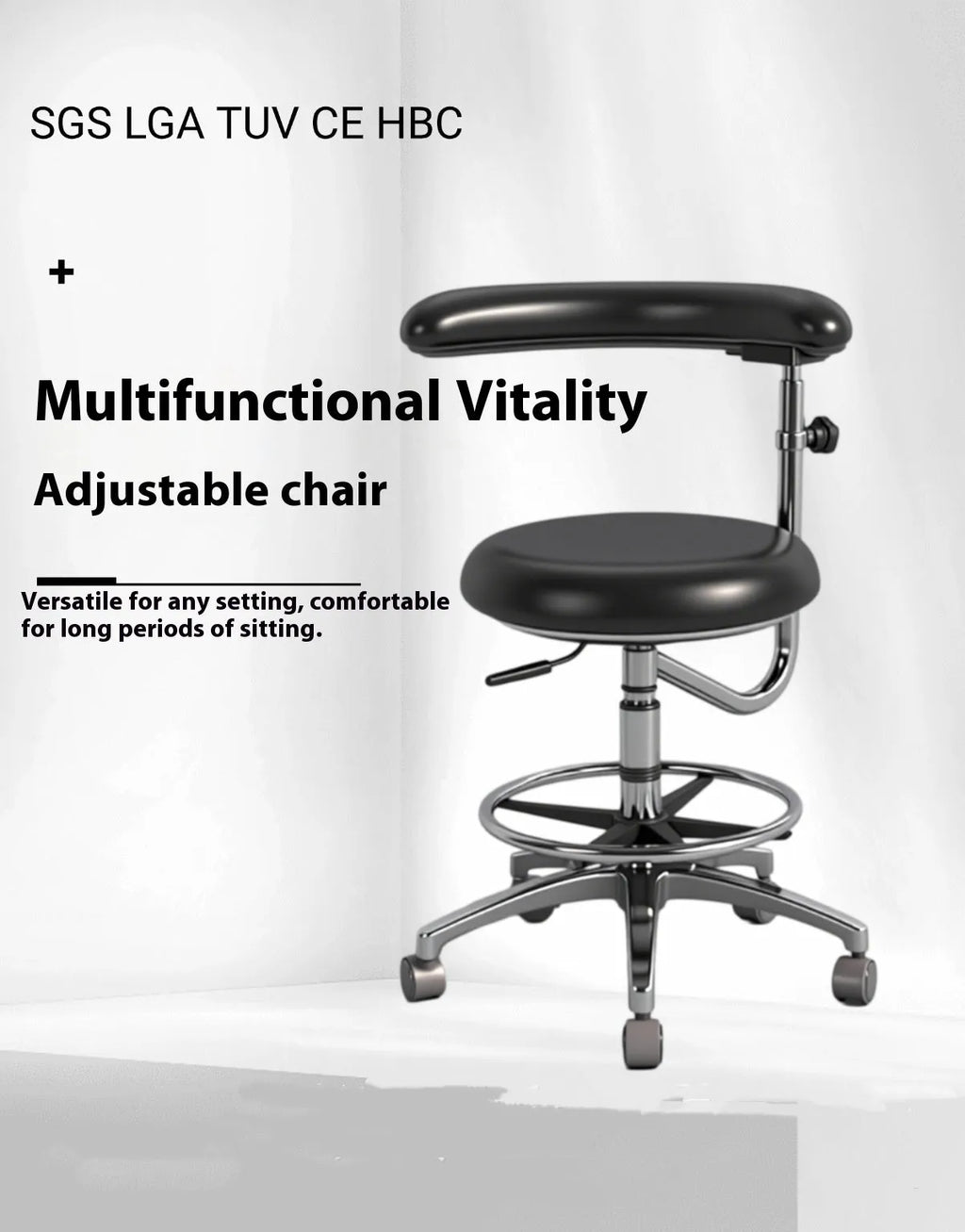 Black leather hydraulic dental chair for hospital patient treatment with height adjustment mechanism