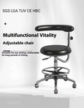 Black leather hydraulic dental chair for hospital patient treatment with height adjustment mechanism