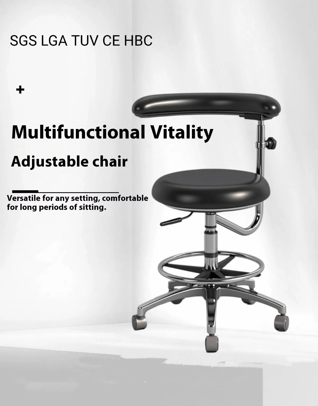 Black leather hydraulic dental chair for hospital patient treatment with height adjustment mechanism