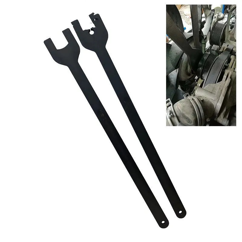 Land Rover fan wrench set showing 36mm spanner and 40mm spanner with hole, made from alloy steel.