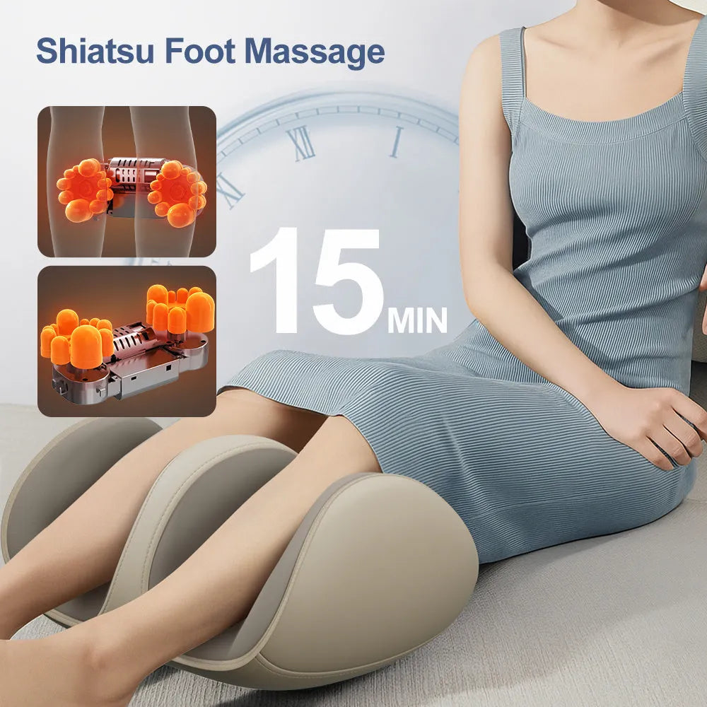 Shiatsu foot massager with heat kneading for calf, leg, and arm massage, USB powered, available in dark blue colour