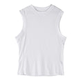 Men's loose fit white sports vest made from quick-dry polyester fabric for summer fitness