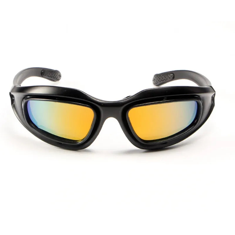 Polarised tactical sunglasses for cycling with dustproof features and PC frame construction