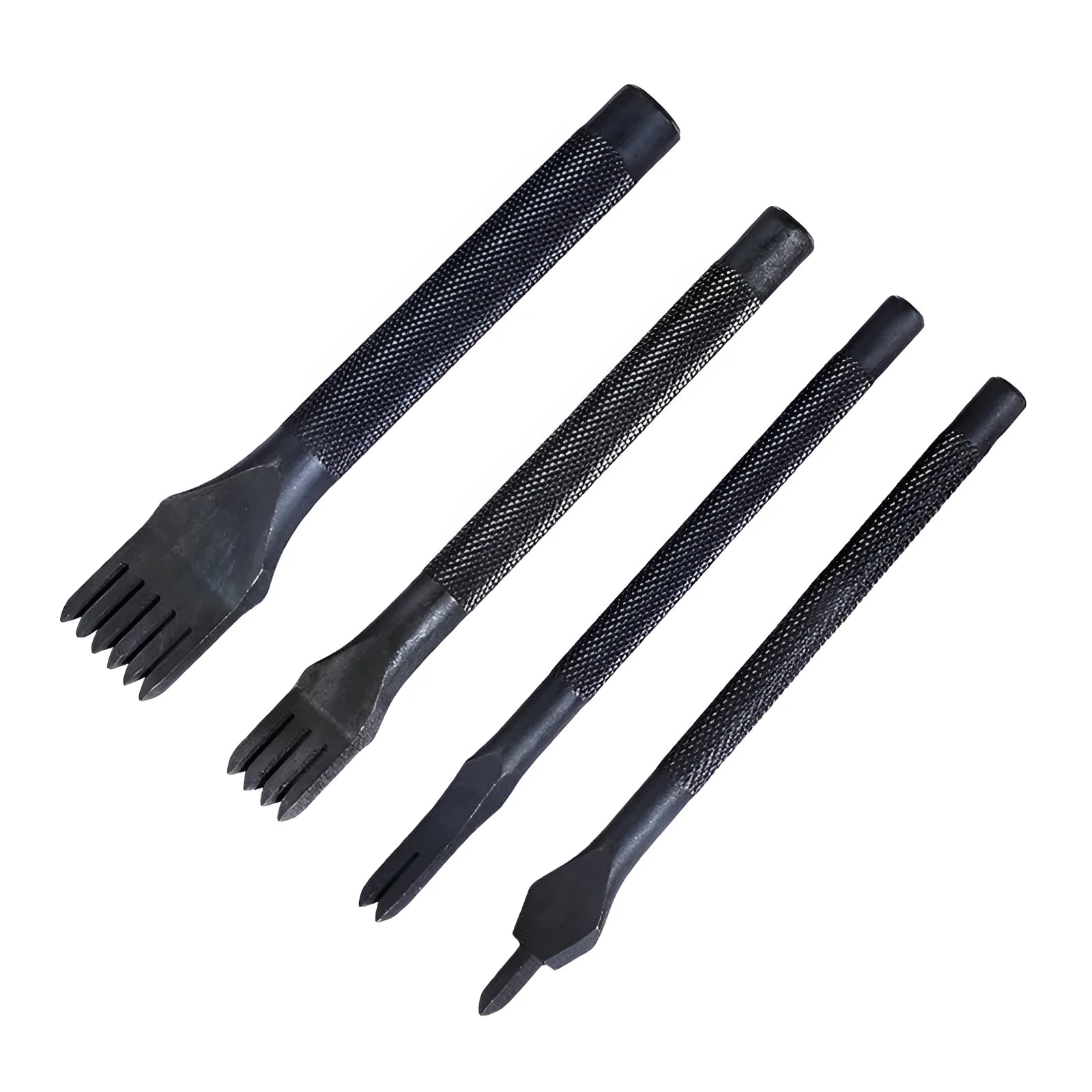 Black leather punch tool with diamond teeth, 3mm pitch, in PP bag pack, four tooth options
