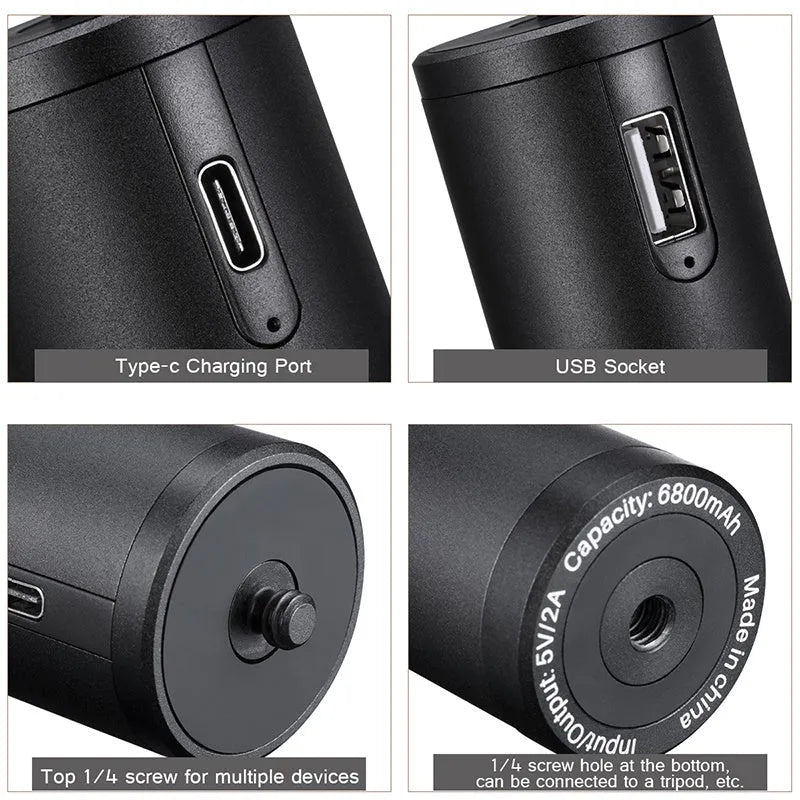 Black aluminium alloy portable power bank with a carry handle and strap, showing compact size