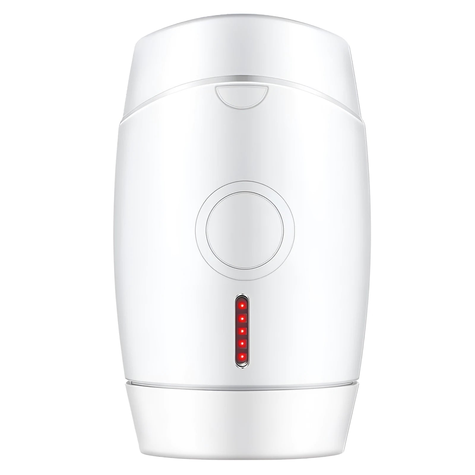 White home laser hair removal handset unit with display, shown next to its power adapter.
