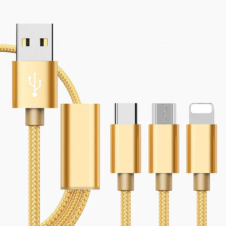 Three-in-one Micro USB charging cable 1.2 metres long in six colour options