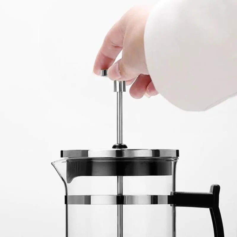 350ml manual coffee maker with glass and stainless steel construction, compact 10x8x17cm dimensions