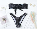 Black bikini print one-piece swimsuit with backless design and high elasticity nylon construction
