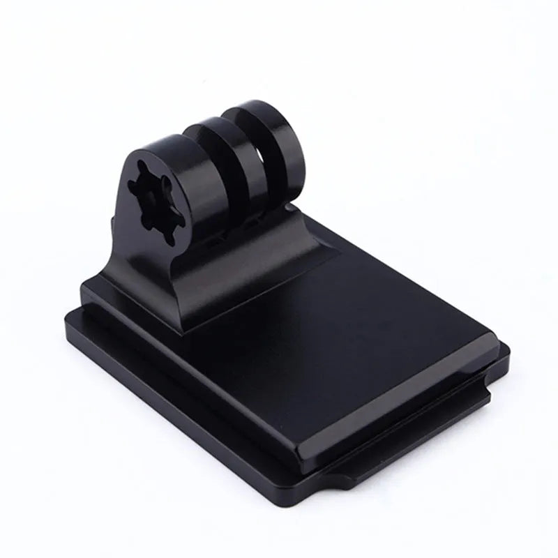 Aluminium alloy camera mounting bracket for attaching a GoPro to a helmet.