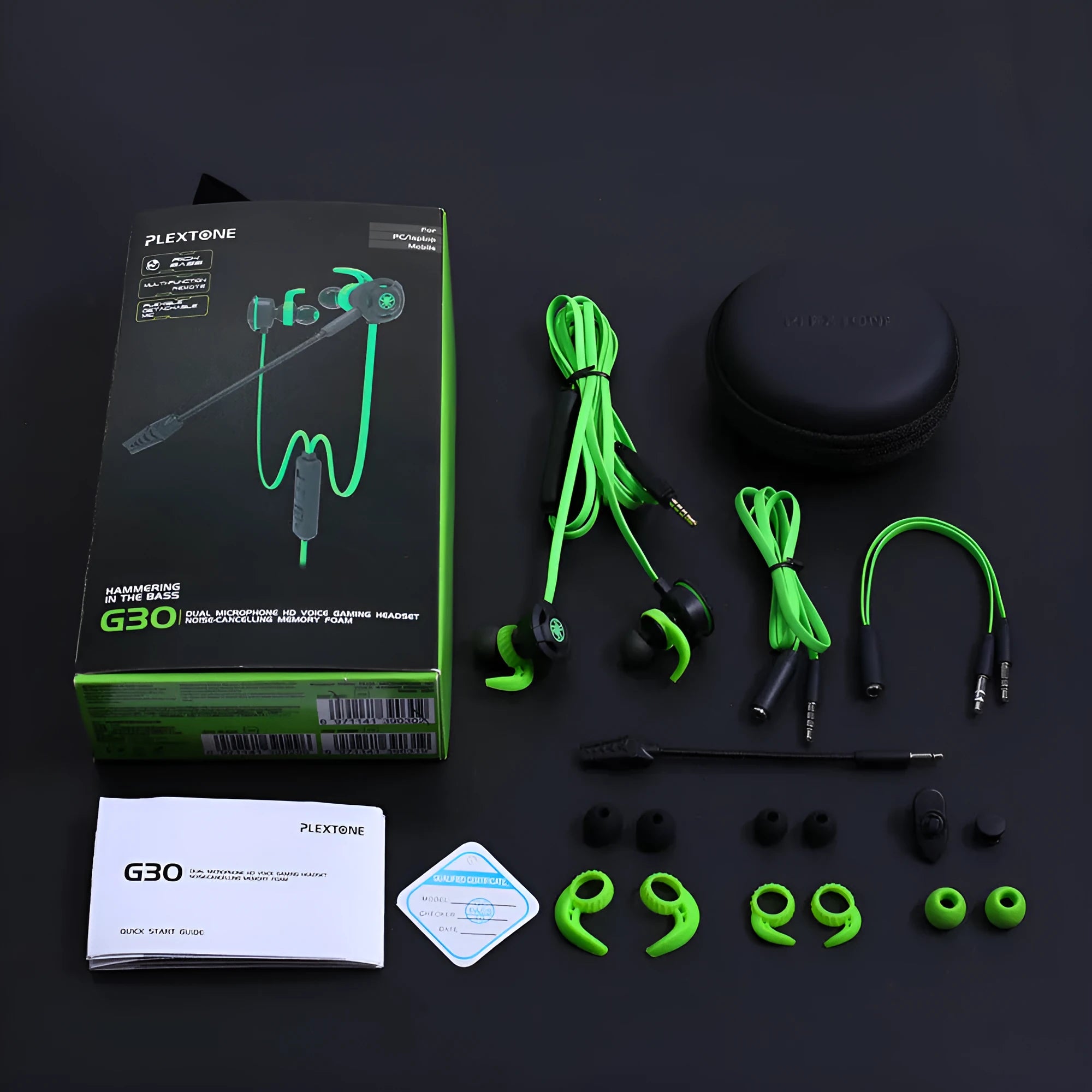 Shuangmai wired in-ear gaming headset in black, green, and red colour options with 1.5m cable