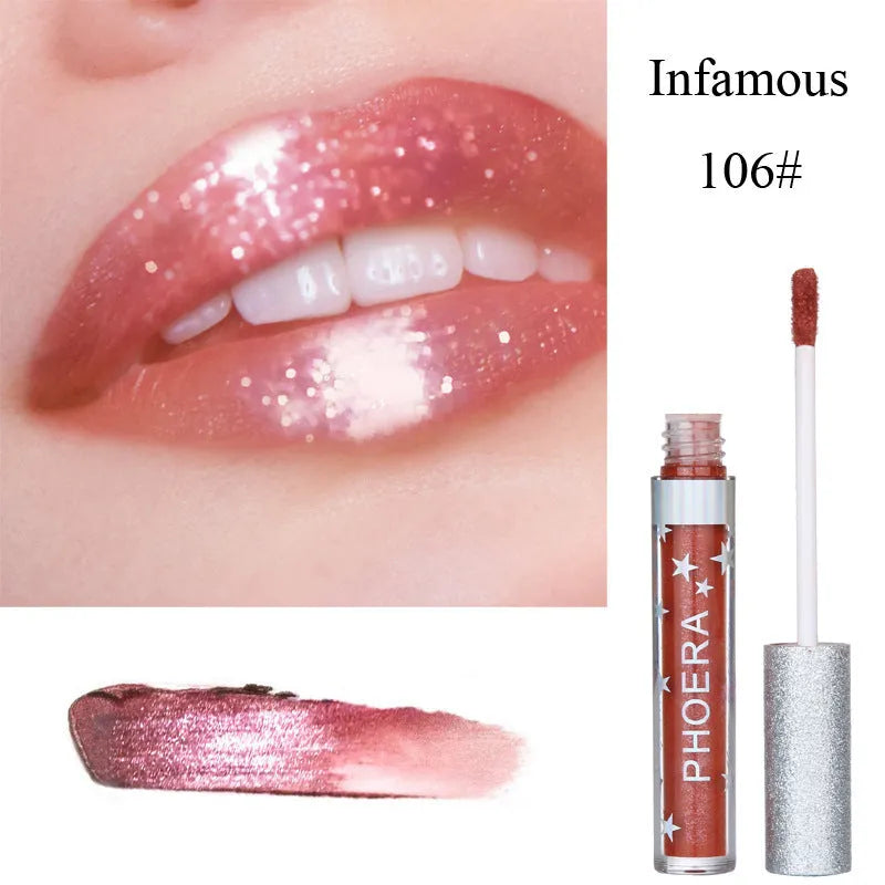 Moisturizing candy colour lip gloss with matte waterproof finish and glitter holiday metallic look, portable size