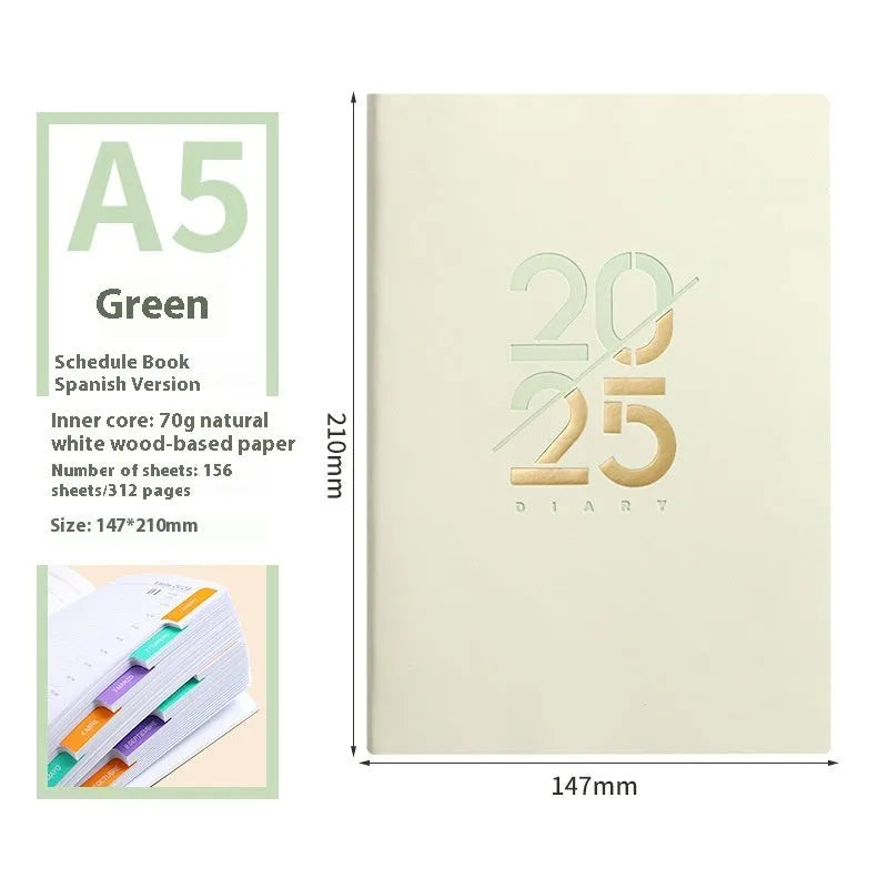 Soft faux leather A5 daily planner notebook open showing Dorian paper pages