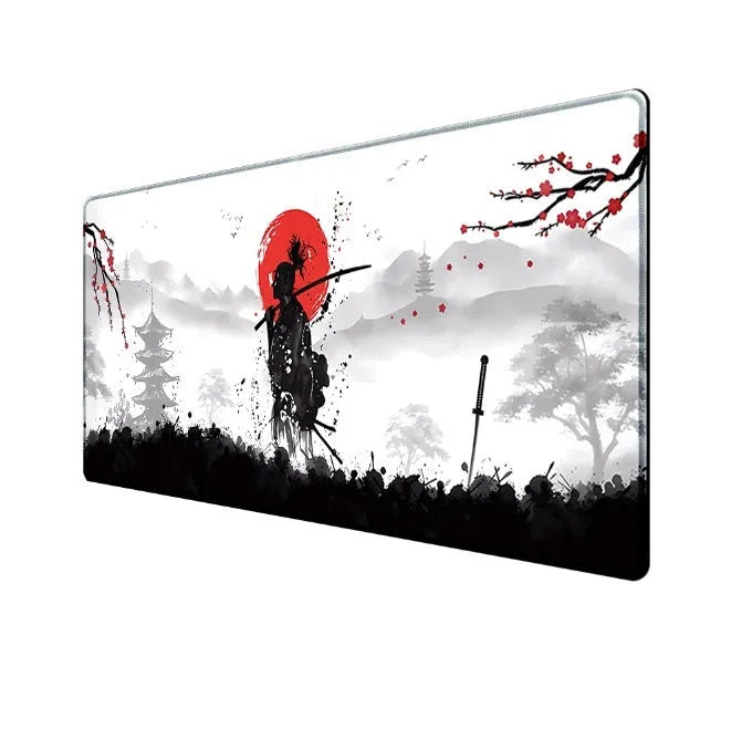 Japanese Samurai design gaming mouse pad with non-slip cloth surface in multiple size options