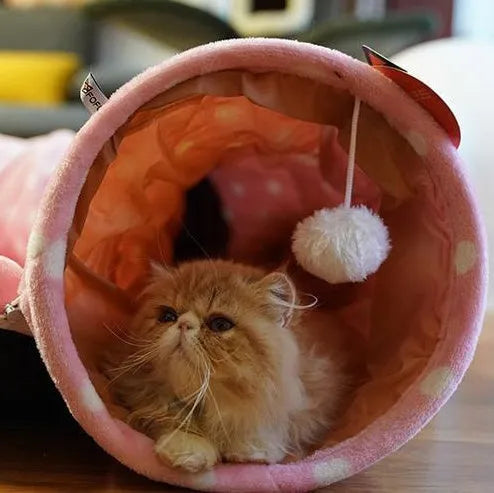 Rolling Dragon 25x25x9cm cloth cat litter pad tunnel sleeping bag rest toy in pink colour
