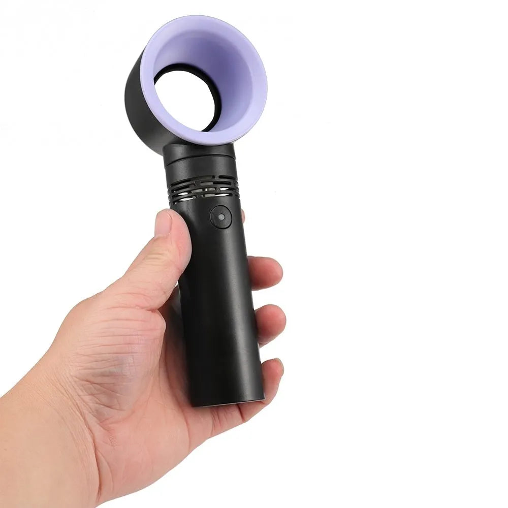 Portable bladeless desk fan with USB cable and base in assorted colours