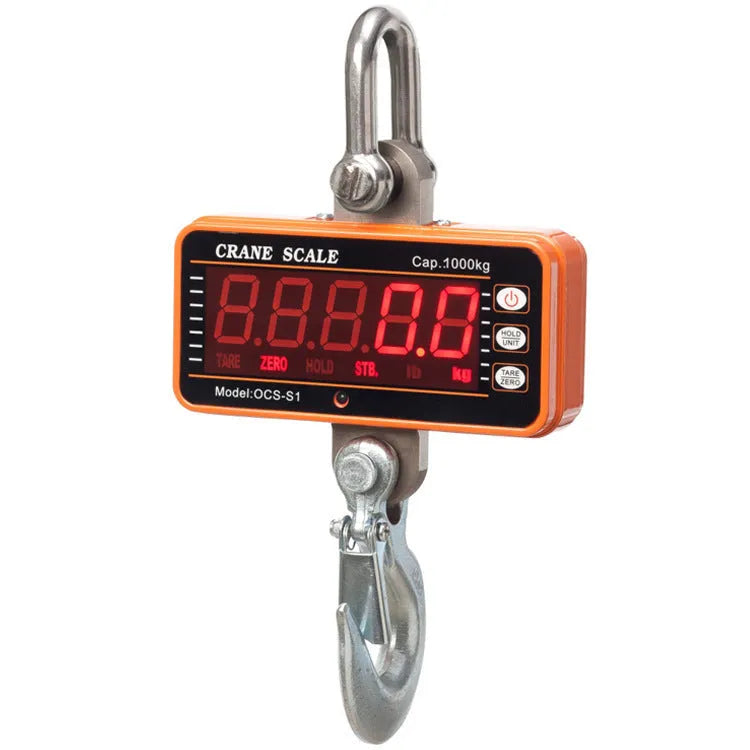 Orange electronic crane scale with digital display for 500kg capacity logistics weighing