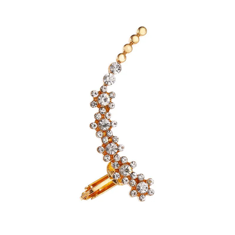 Gold Full Crystal Butterfly Flower ear clip with alloy and artificial gemstone inlay