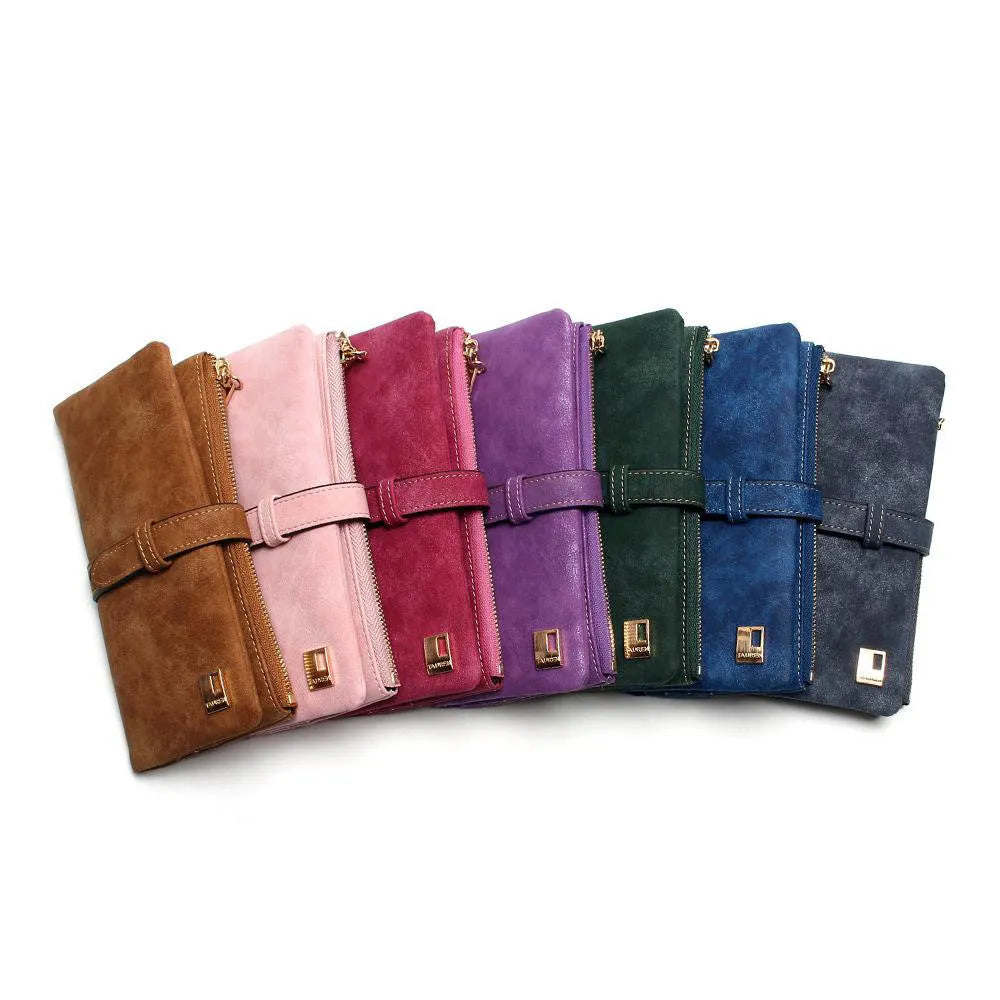 TAUREN retro matte PU leather long wallet for women with zipper and multi-card slots in army green
