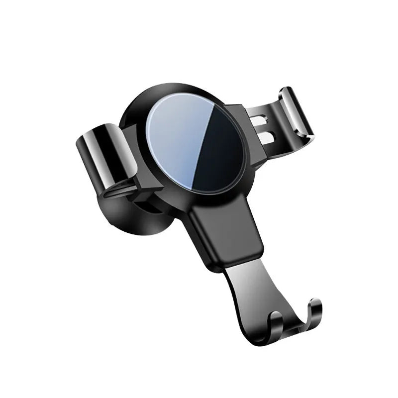 Black ABS plastic S4 gravity mirror mobile phone bracket mounted on a car air conditioning vent.